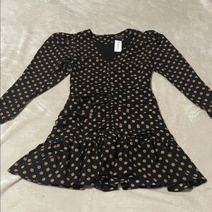 MINKPINK Black Dress with Tan Polka Dot Print